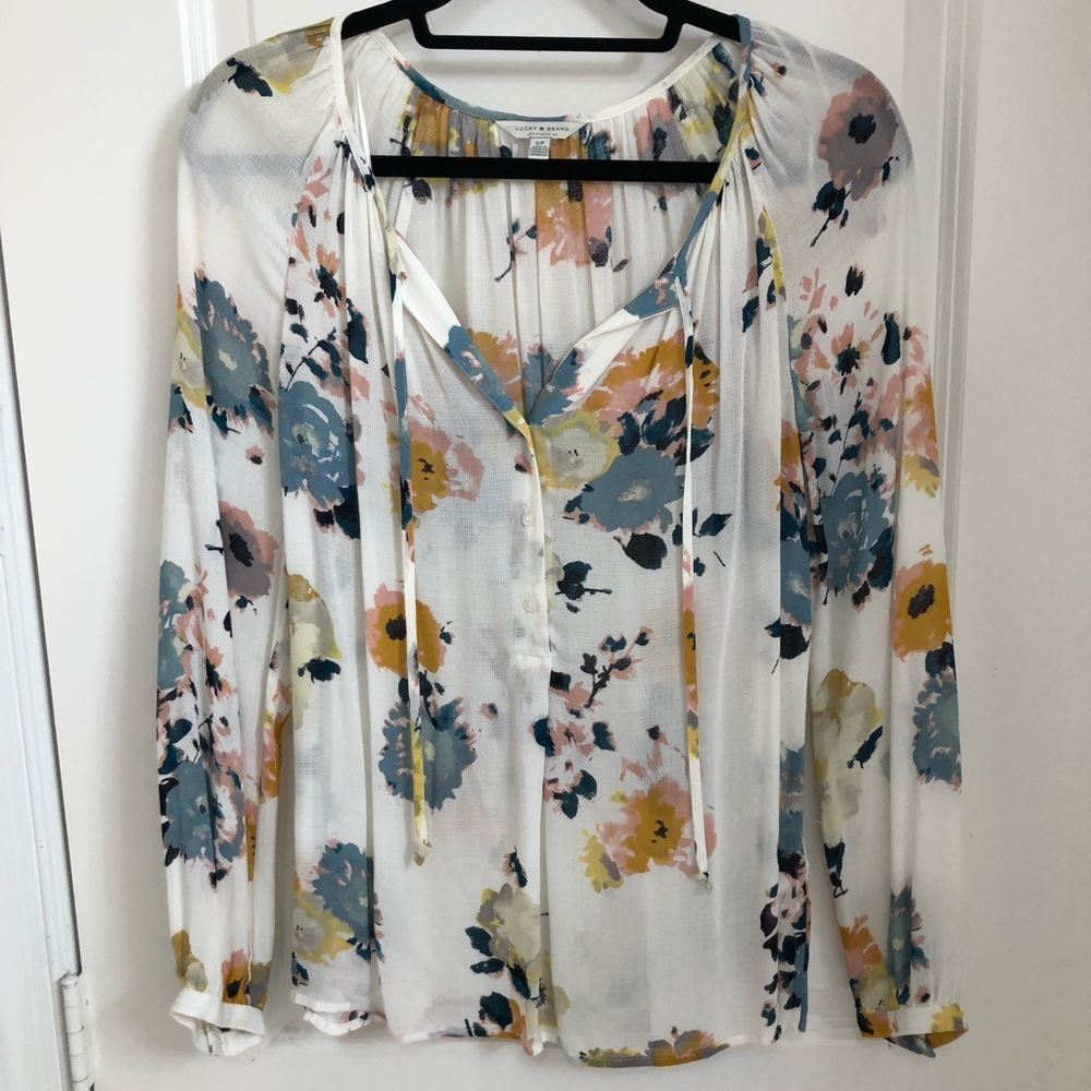COPY - LUCKY BRAND Off White Flowy Bohemian button up blouse with a floral patt…